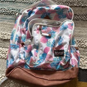 Jansport Trans White Backpack with Pink and Turquoise Pineapple Print
